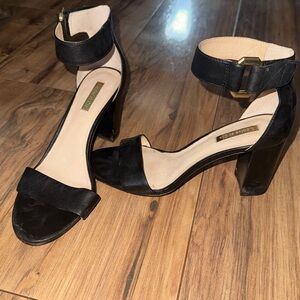 Louise et Cie Black Leather Ankle-Strap Block Heels